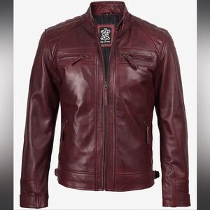 Luxurious Burgundy Leather Bomber Jacket